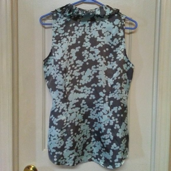 New York & Co. Blue & Brown Ruffly Button Up Top - Picture 4 of 6